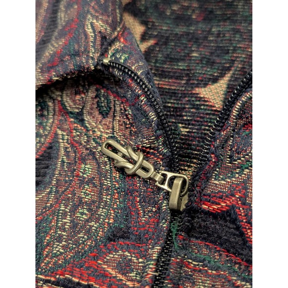 Vintage Paisley Tapestry Jacket Womens L Petite Navy Zip Textured Long Sleeve - Picture 7 of 10